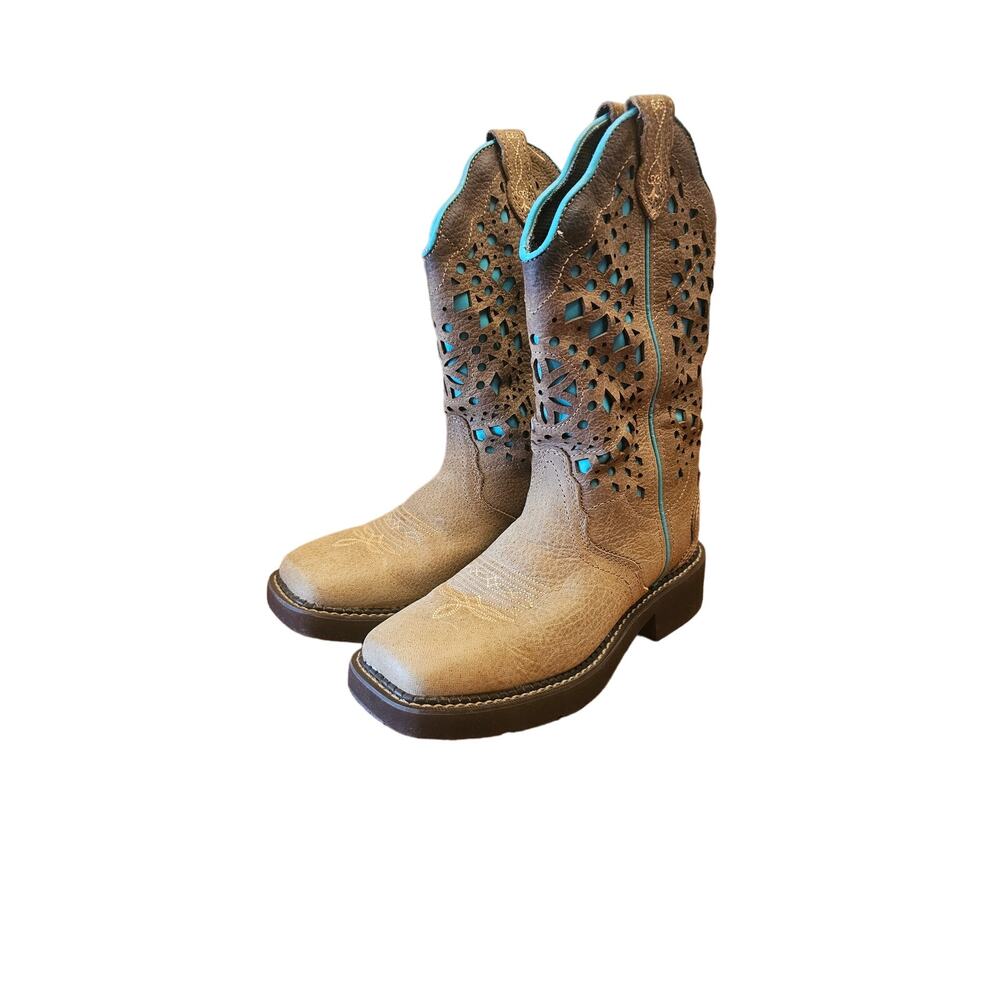 BEAUTIFUL Justin‎ Gypsy cowgirl brown/teal boots size 6.5B- excellent condition
